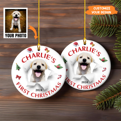 Petthouse | Personalize Dog Photo Ornament, Dog First Christmas, Dog Happy Anniversary, Custom Photo And Text