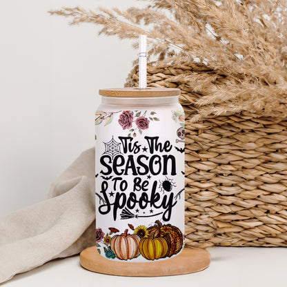 Petthouse | Tis The Season To Be Spooky Glass Can, Skeleton Dancing Spooky Halloween Glass Can