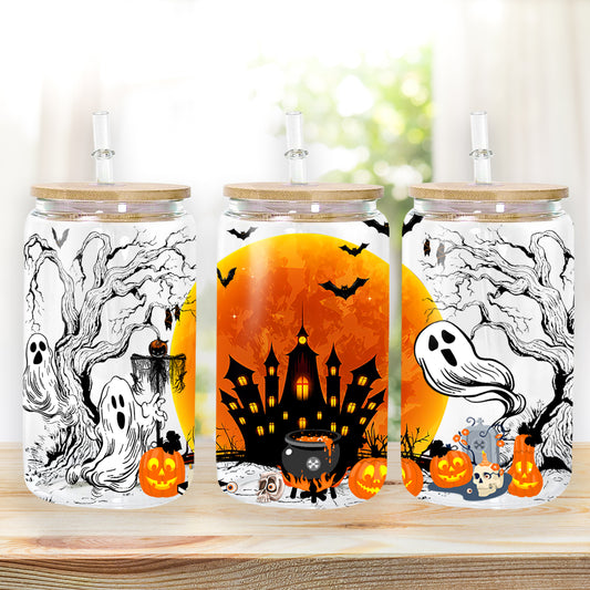 Petthouse | Halloween At The Witches Forest Vintage Glass Can, Halloween Spooky Vibes, Iced Coffee Cup