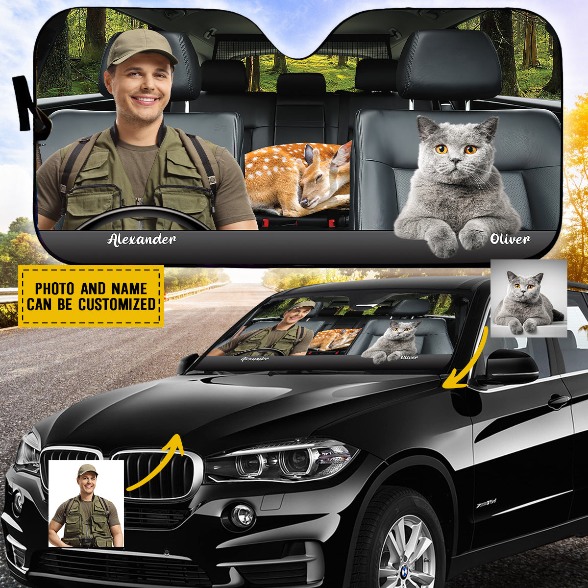 Petthouse | Customized Photo Hunting Together Sunshade Pet Lover Gift For New Car Windshield Car Accessories