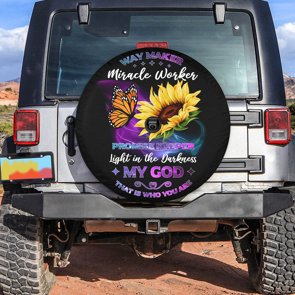 Petthouse | Christian Tire Cover Way Maker Miracle Worker My God Butterfly Sunflower Jesus Car Accessories