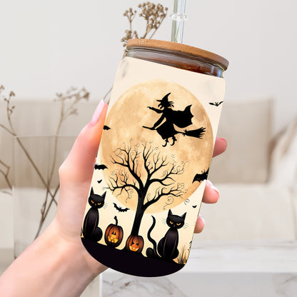 Petthouse | Pumpkin Coffee Glass Cup, Witchy Brew, Black Cat Cup, Cute Cat Glass, Spooky Brew