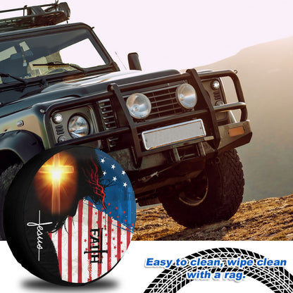 Petthouse | Jesus Grunge Usa Flag Tire Wheel Protector Faith Christian Car Decor Spare Tire Cover