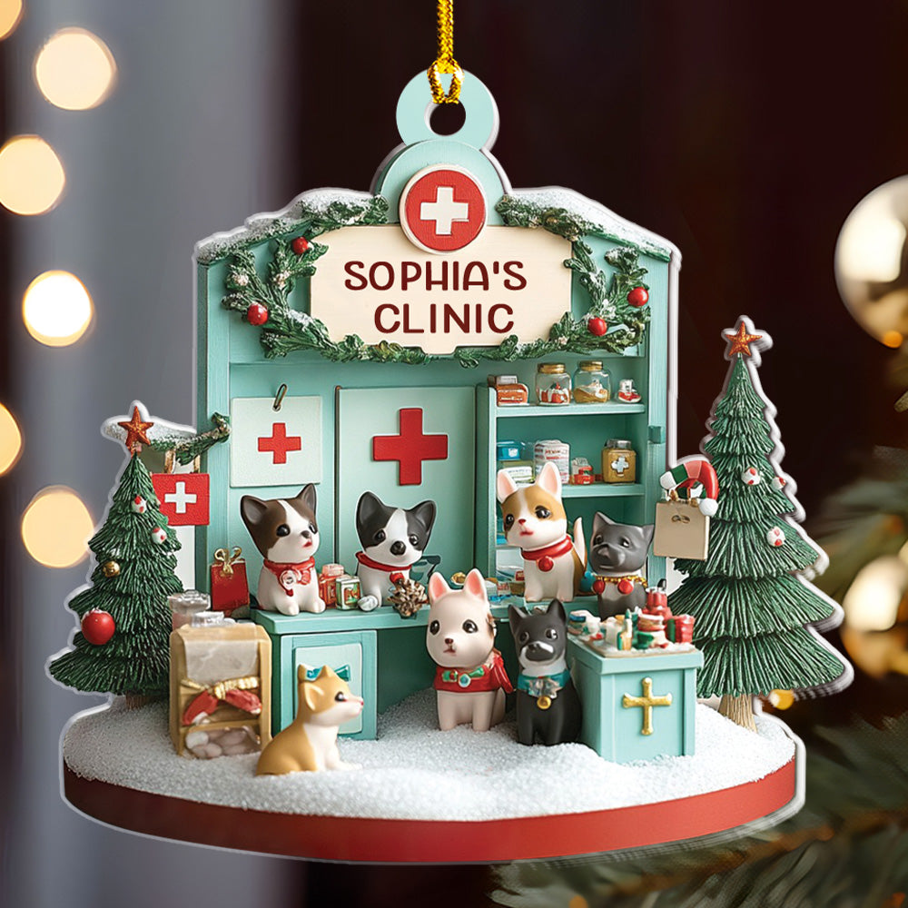 Petthouse | Personalized Dreamy Vet Clinic Acrylic Ornament, Vet Clinic 2d Flat Ornament, Christmas Decor