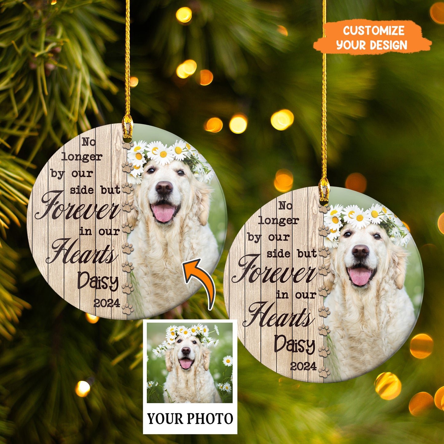 Petthouse | Personalize Memorial Dog Ornament, No Longer By Our Side But Forever In Our Hearts, Decor Xmas