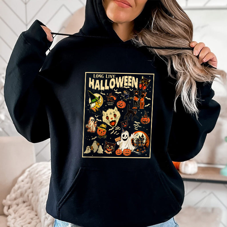 Petthouse | Long Live Halloween Shirt, Vintage Retro Halloween Shirt, Spooky Season, Pumpkin Black Cat