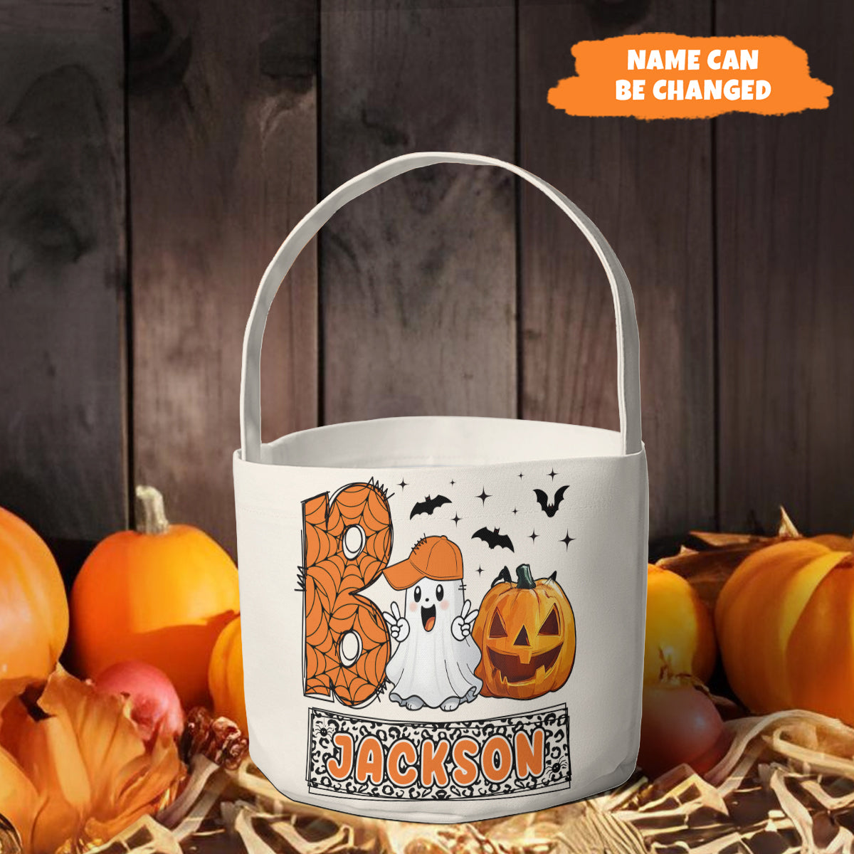 Petthouse | Personalized Boo Halloween Basket, Spooky Pumpkin Kid Bag, Trick Or Treat, Boo Candy Bag