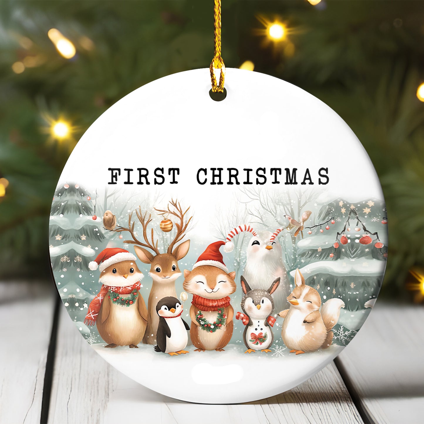 Petthouse | Baby First Christmas Ornament, Personalized Woodland Creatures Ceramic Ornament, Xmas Gift