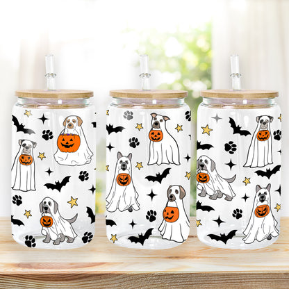 Petthouse | Ghost Dog Halloween Glass Cup, Halloween Dog Ghost Boo Spooky Vibes Cup, Halloween Gift