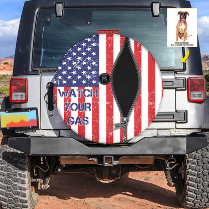 Petthouse | Personalzied Spare Tire Covers Boxer Watch Your Gas Tire Cover For Car American Flag Patriot