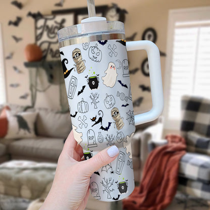 Petthouse | Halloween Ghost 40oz Tumbler, Halloween Pattern Tumbler, Halloween Gift, Spooky Vibes