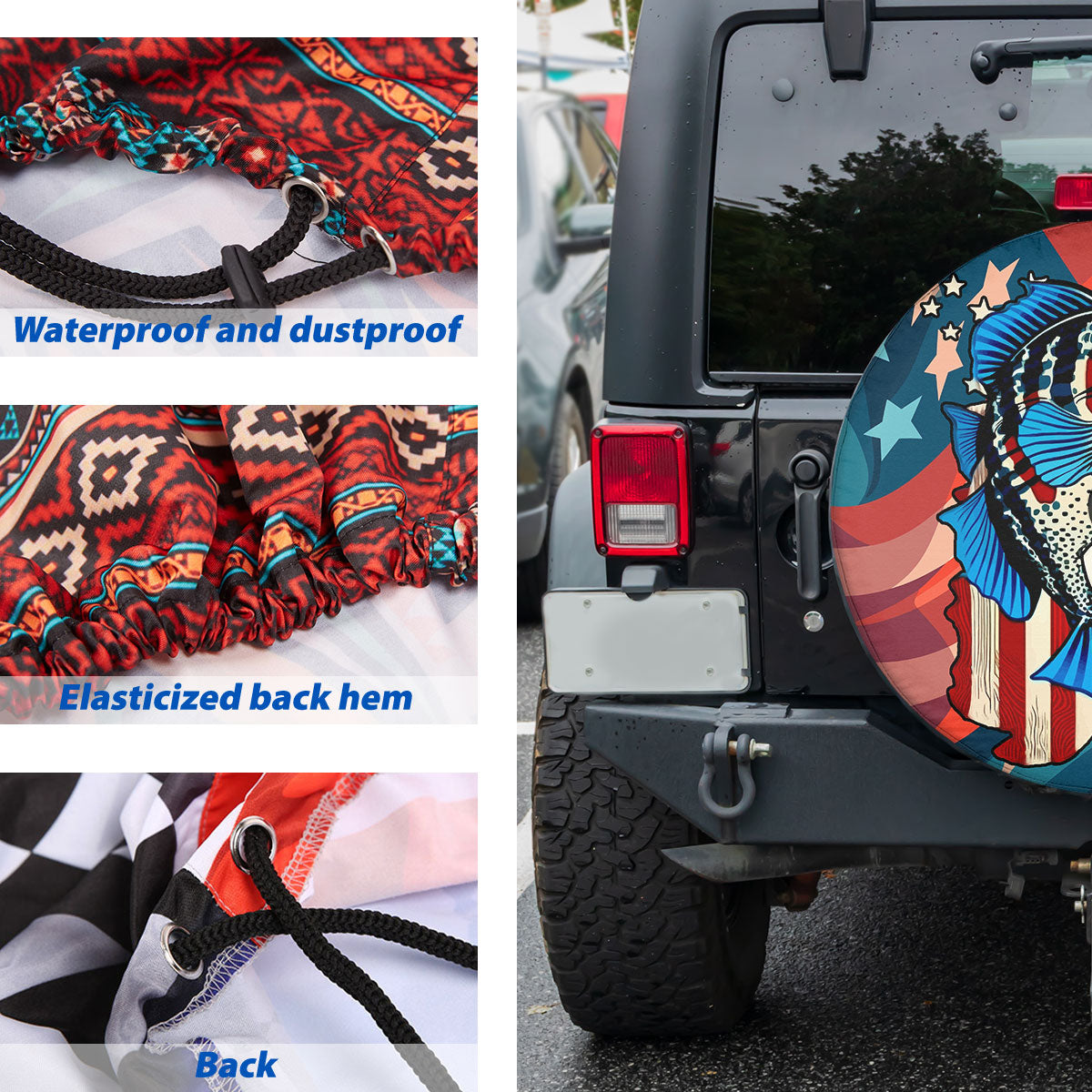 Petthouse | Customized Name Large Mouth Bass Fishing Usa Flag Spare Tire Cover Patriotic Fish Tire Protector Car