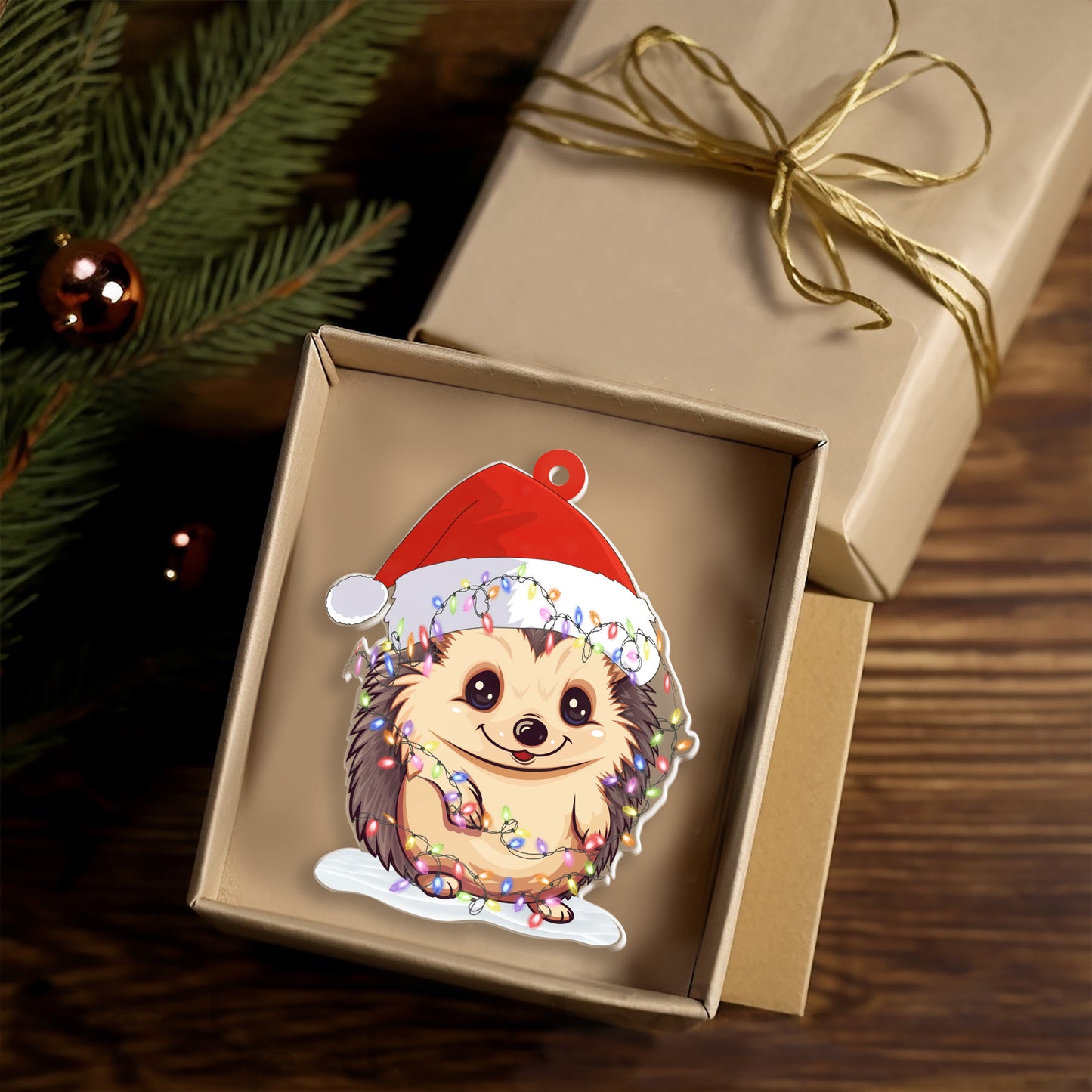 Petthouse | Hedgehog Christmas Ornament, Xmas Acrylic Ornament, Christmas Tree Decor, Gift For Family