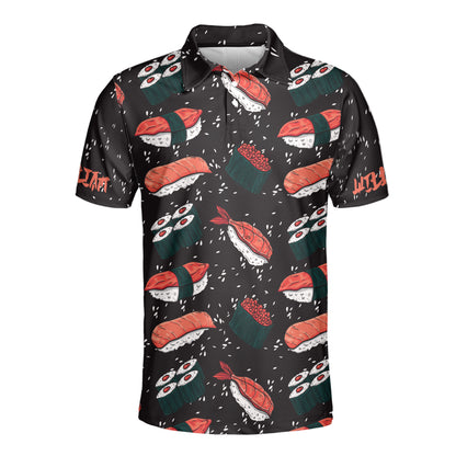 Petthouse | Customized Name Japanese Sushi Pattern Polo Shirt Sushi Food Golf Shirt Sushi Lovers Gift Japenese Patriot