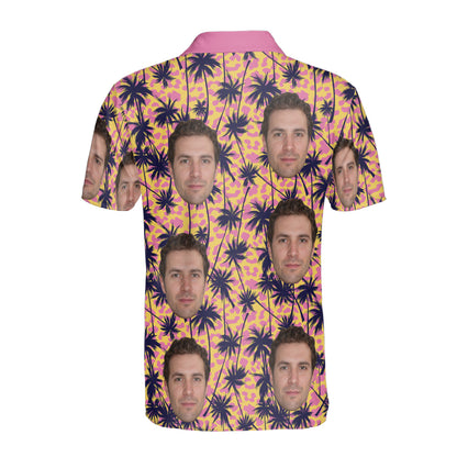 Petthouse | Customized Face Palm Tree Summer Beach Leopard Seamless Pattern Polo Shirt Mens Polo Shirts Design