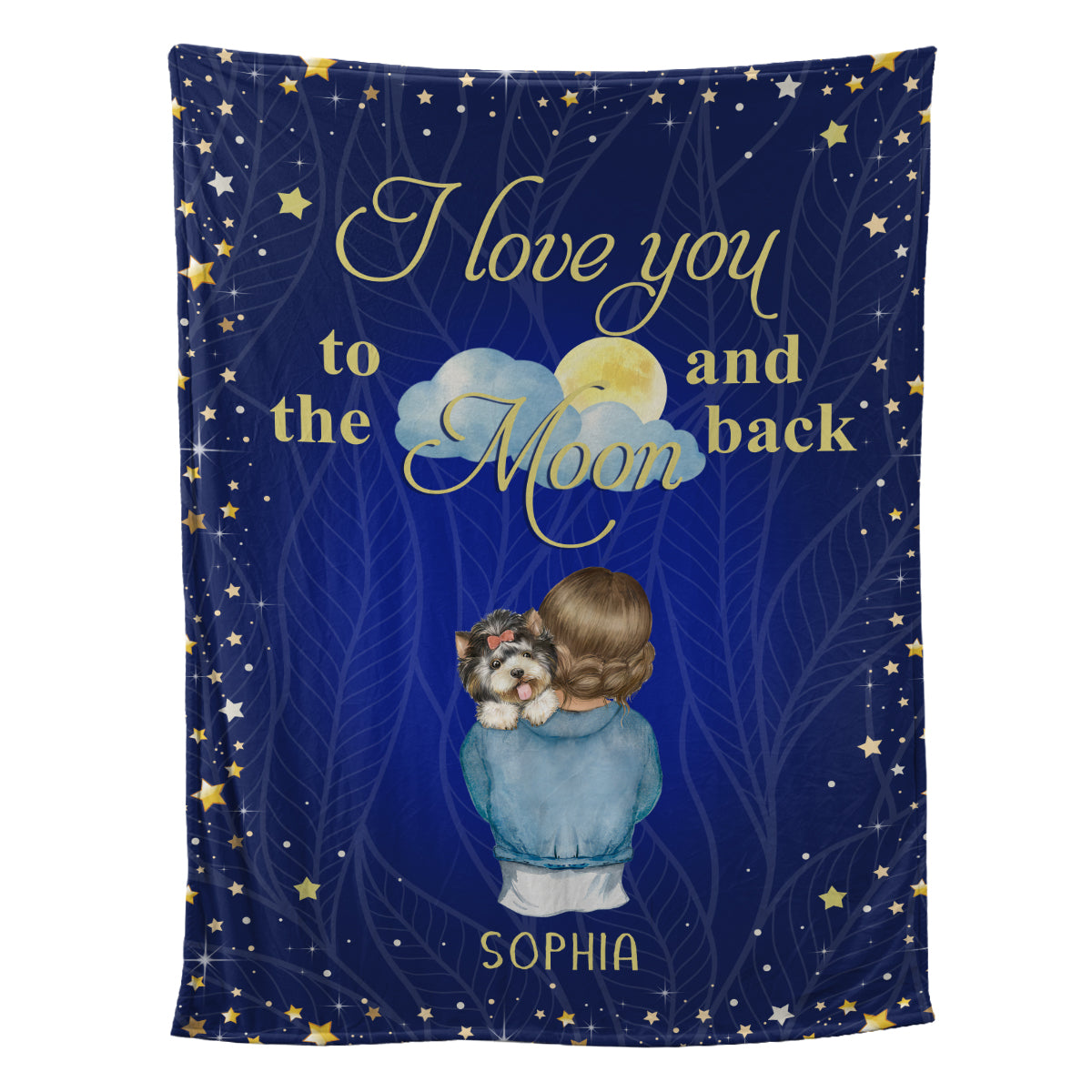 Petthouse | Customized Name Dog Girl Throw Blanket, I Love You To The Moon And Back Blanket, Star Sky Dog Lover