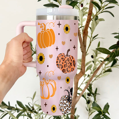 Petthouse | Fall Pumpkins 40oz Tumbler, Fall Coffee Stainless Steel Tumbler, Leopard Pumpkin, Fall Vibes