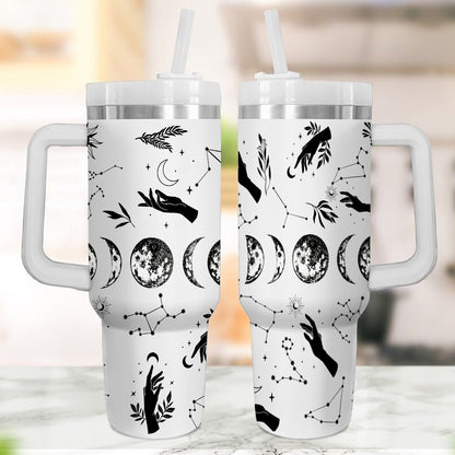 Petthouse | Blood Moon Phase 40oz Tumbler With Handle, Vintage Mysterious Vibes Tumbler, Halloween Cup