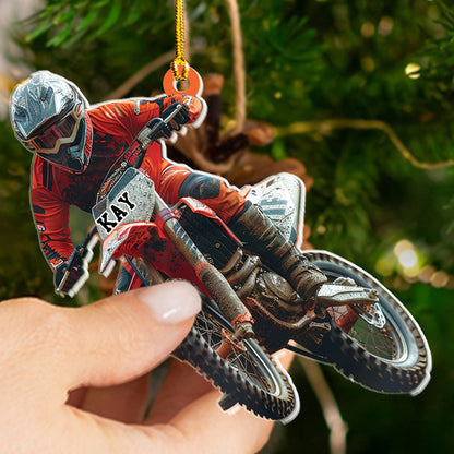 Petthouse | Personalized Motocross Racer Christmas 2d Flat Acrylic Ornament, Christmas Gift For Motocross Enthusiast