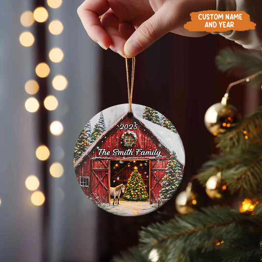 Petthouse | Personalized 2025 Red Barn Christmas Ornament, Farmhouse Ornament, Red Barn Ornament