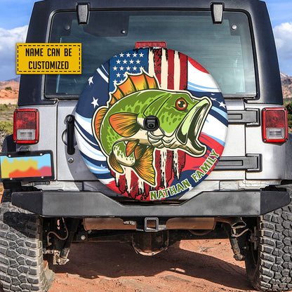 Petthouse | Customized Name Fishing Grunge Stylized American Flag Spare Tire Cover Fishing Car Accessory Car Decoration