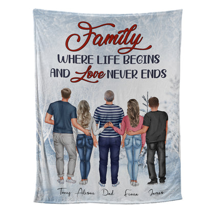 Petthouse | Customized Family Fleece Blanket, Love Never Ends Throw Blanket, Memorial Father's Day Travel Blanket