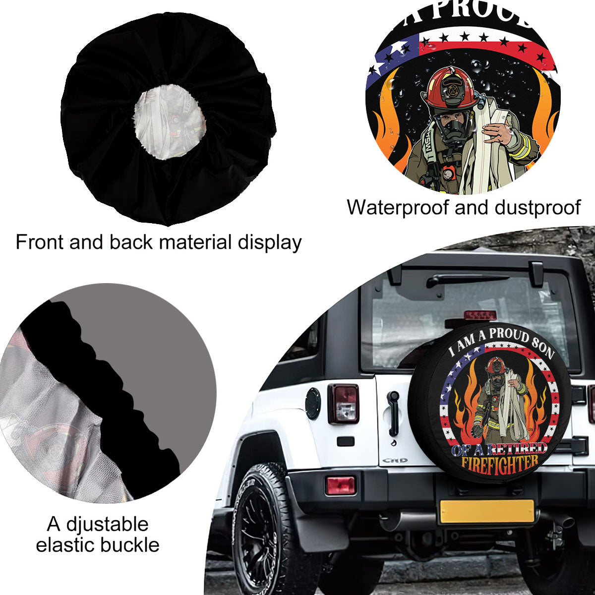 Petthouse | Usa Patriotic Retired Firefighter's Son Spare Tire Cover American Firemen Hero Spare Wheel Cover Son Gift