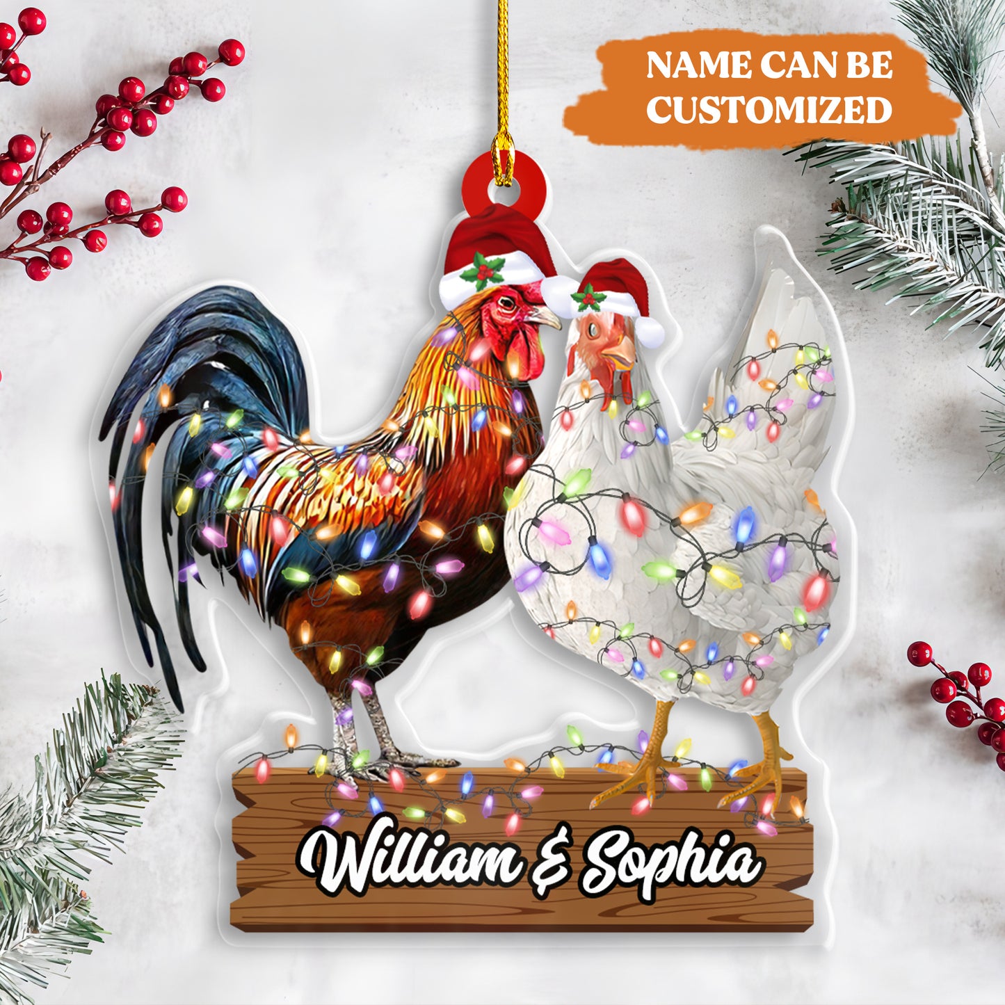 Petthouse | Personalized Chicken Couple Christmas Ornament For Husband And Wife, Chicken Shaped Ornament