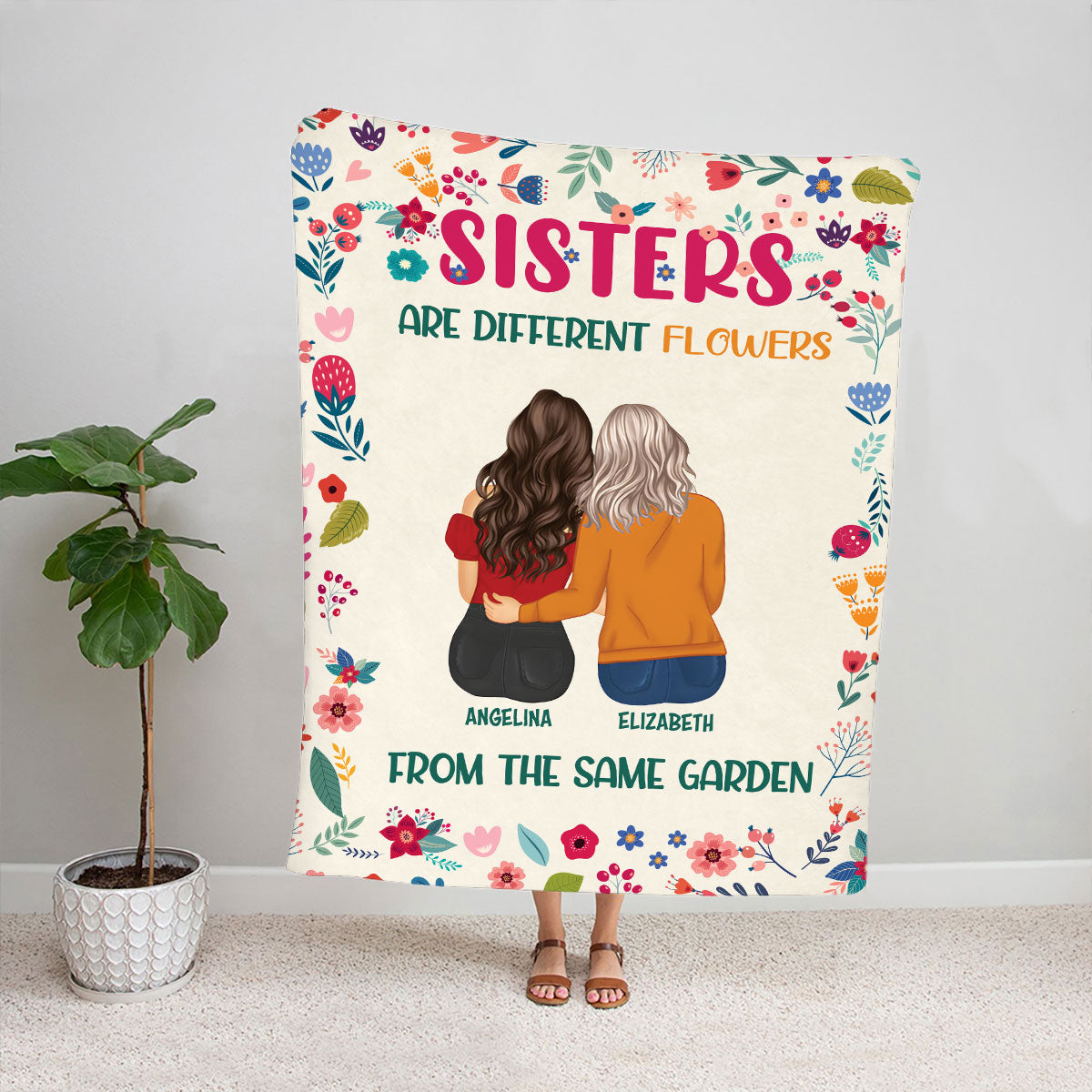 Petthouse | Customized Sisters Are Different Flowers Sofa Cough Blanket, To My Sister Sherpa Blanket, Family Gifts