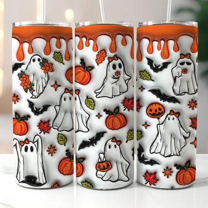 Petthouse | Spooky Vibes Inflated Tumbler Wrap, Halloween Ghost Boo 20oz Skinny Tumbler, Pumpkin Tumbler