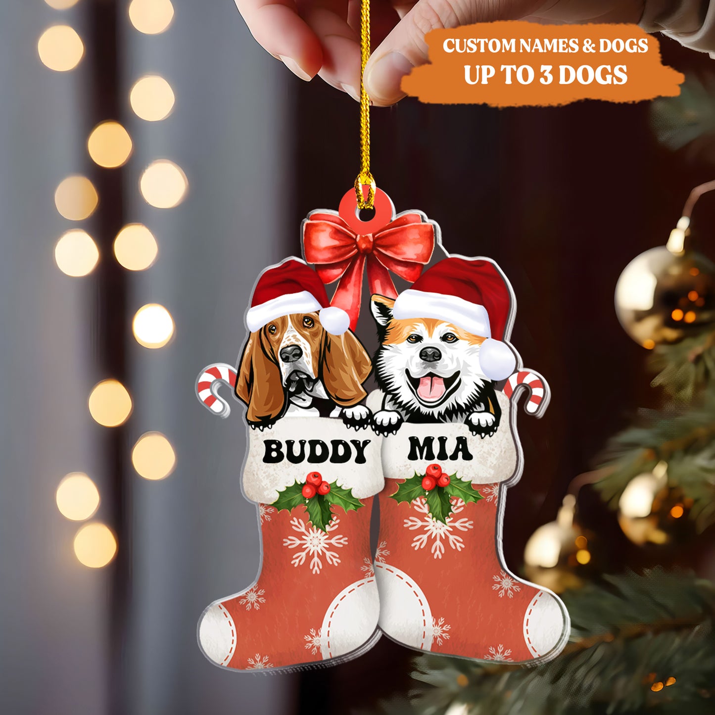 Petthouse | Personalized Dog Christmas Ornament, Cute Dog Stockings Xmas Ornament, Dog Breed Ornament