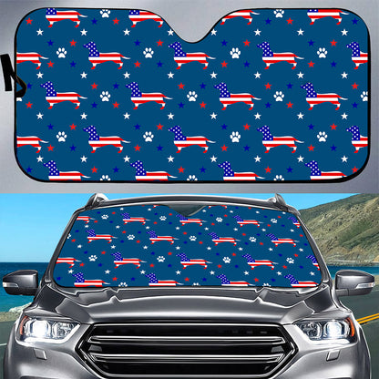 Petthouse | Dachshund American Pattern Car Sunshade Usa Flag Patriotic Design Folding Sun Shade