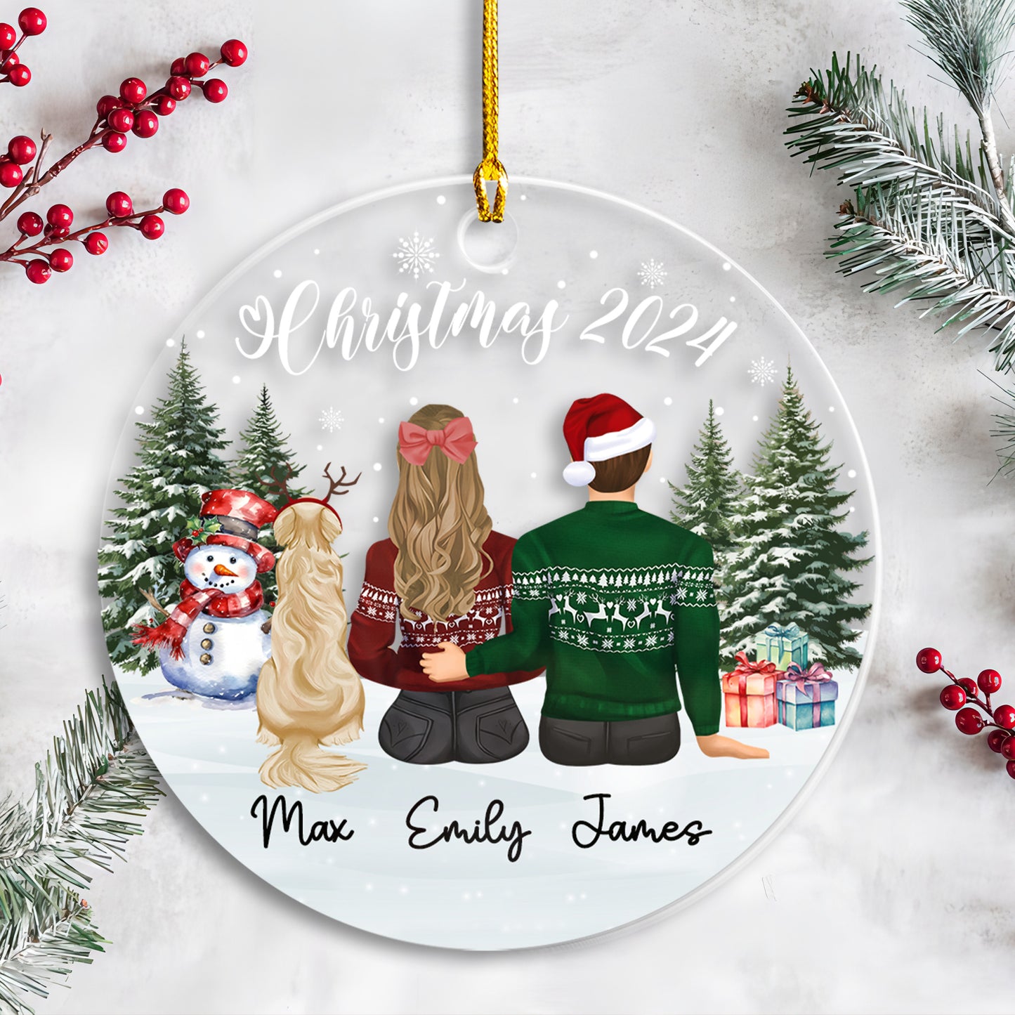 Petthouse | Custom First Christmas Couple With Pet Ornament, Family Dog Cat Christmas Ornament