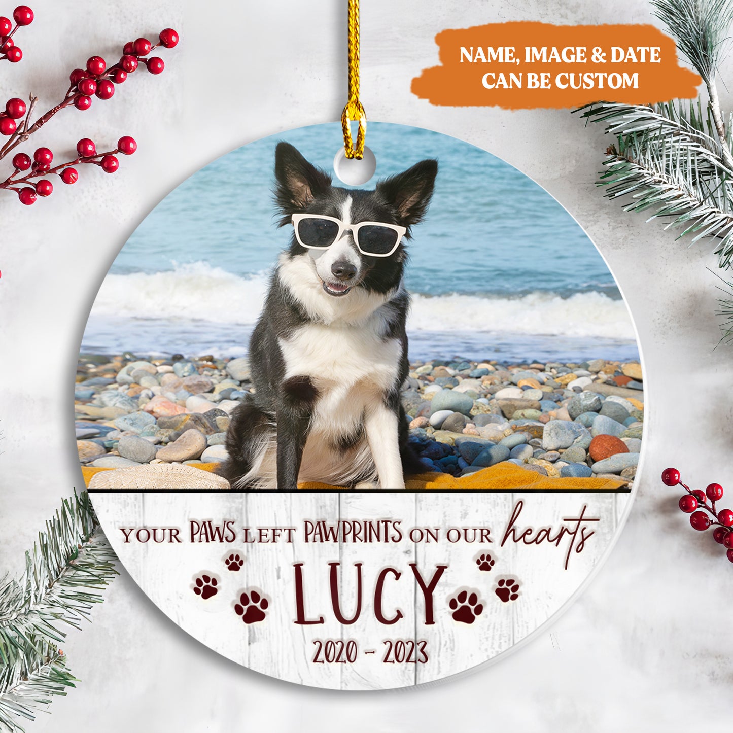 Petthouse | Personalized Dog Ornament, Our Paws Left Pawprints On Our Hearts, Dog Memorial Gift, Xmas Gift