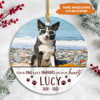 Petthouse | Personalized Dog Ornament, Our Paws Left Pawprints On Our Hearts, Dog Memorial Gift, Xmas Gift