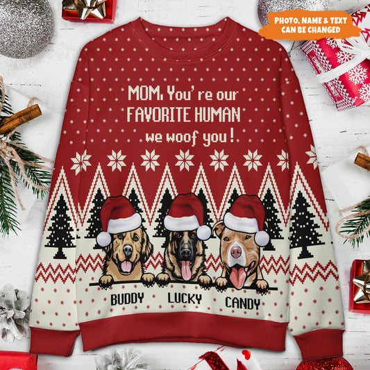 Petthouse | Personalized You're My Favorite Human We Woof You Sweatshirt, Dog Christmas Ugly Sweater