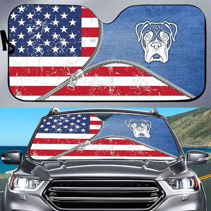 Petthouse | Boxer Dog Denim American Car Sunshade Windshield Sun Shade American Flag Car Sun Shade Windshield