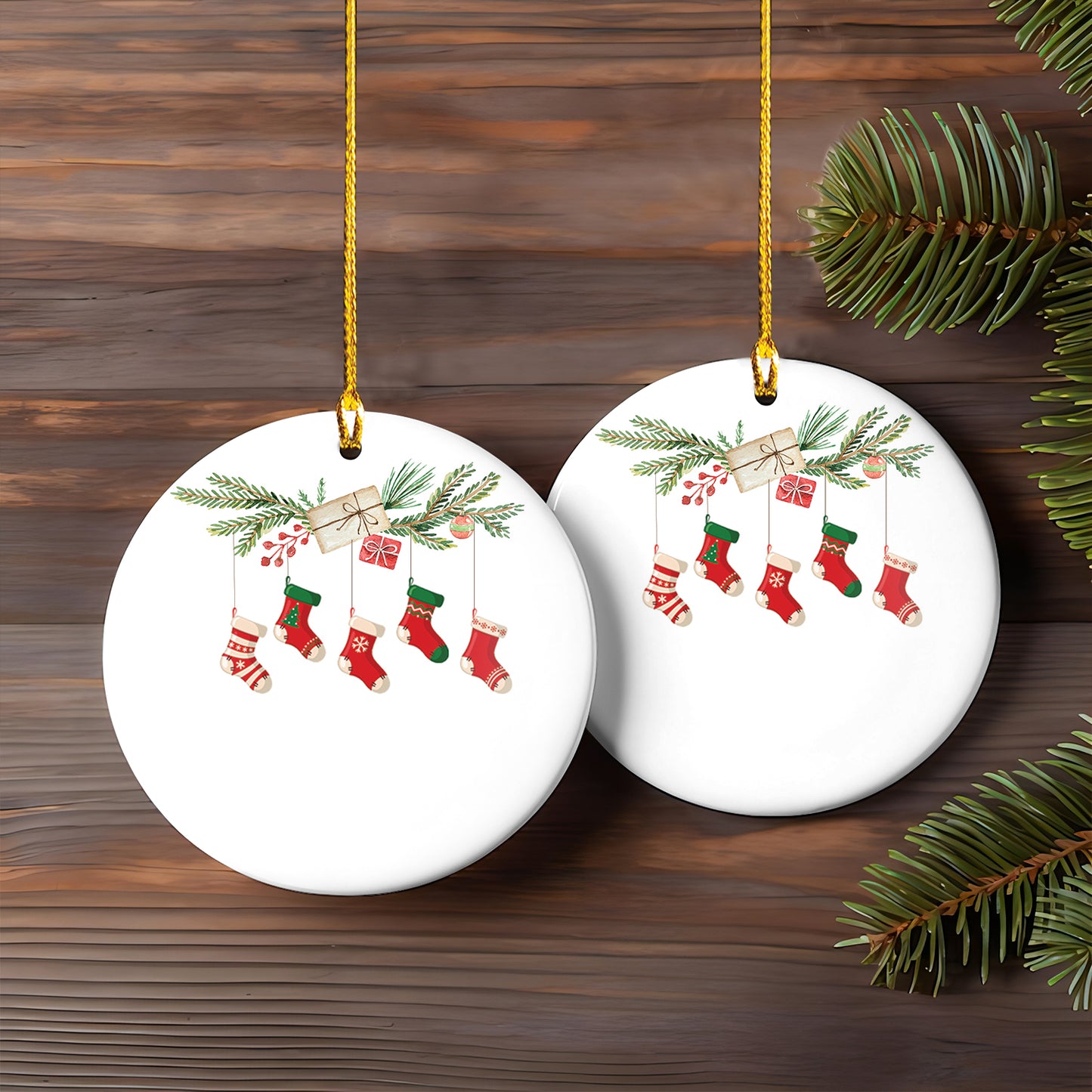 Petthouse | Personalized Family Christmas Ornament, Stockings Family Keepsake, Xmas Ceramic Ornament