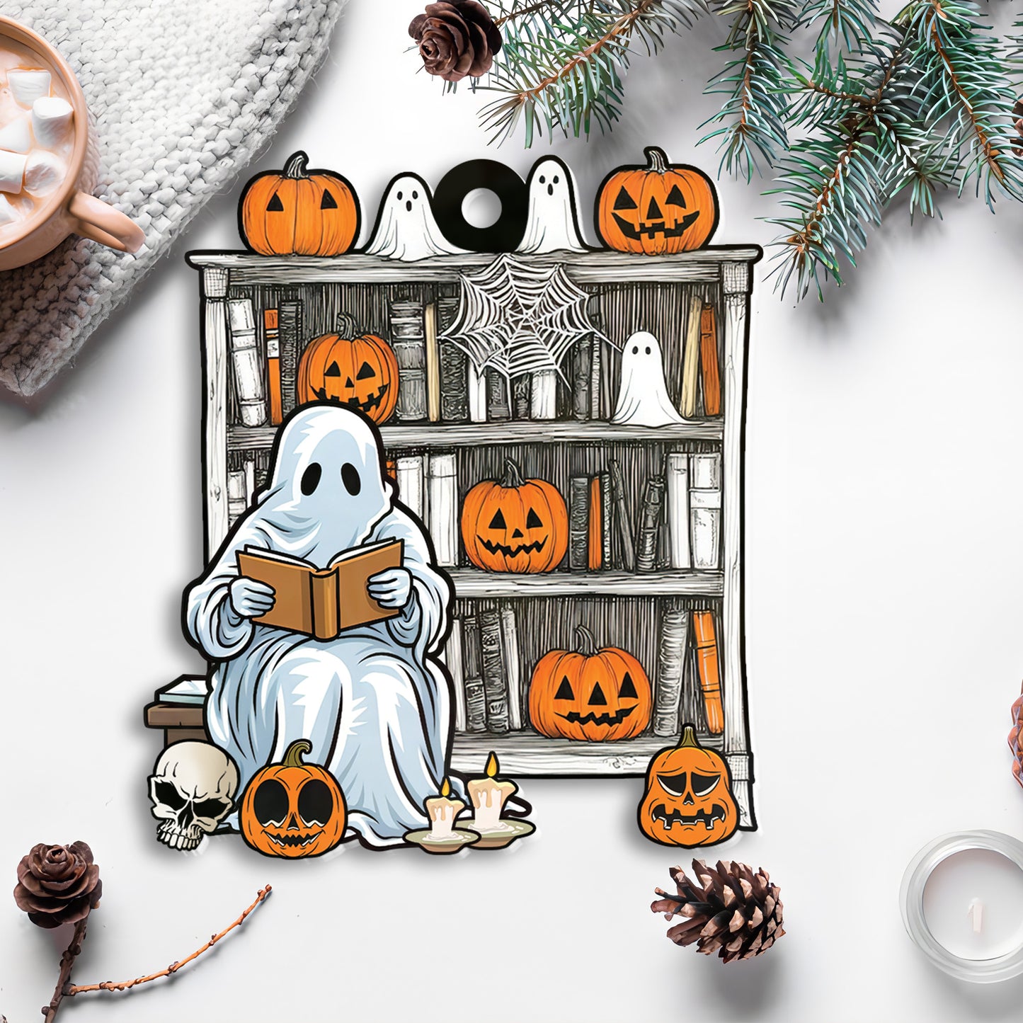 Petthouse | Halloween Ghost Book Ornament Window Hangings, Halloween Bookshelf, Ghostly Bookish