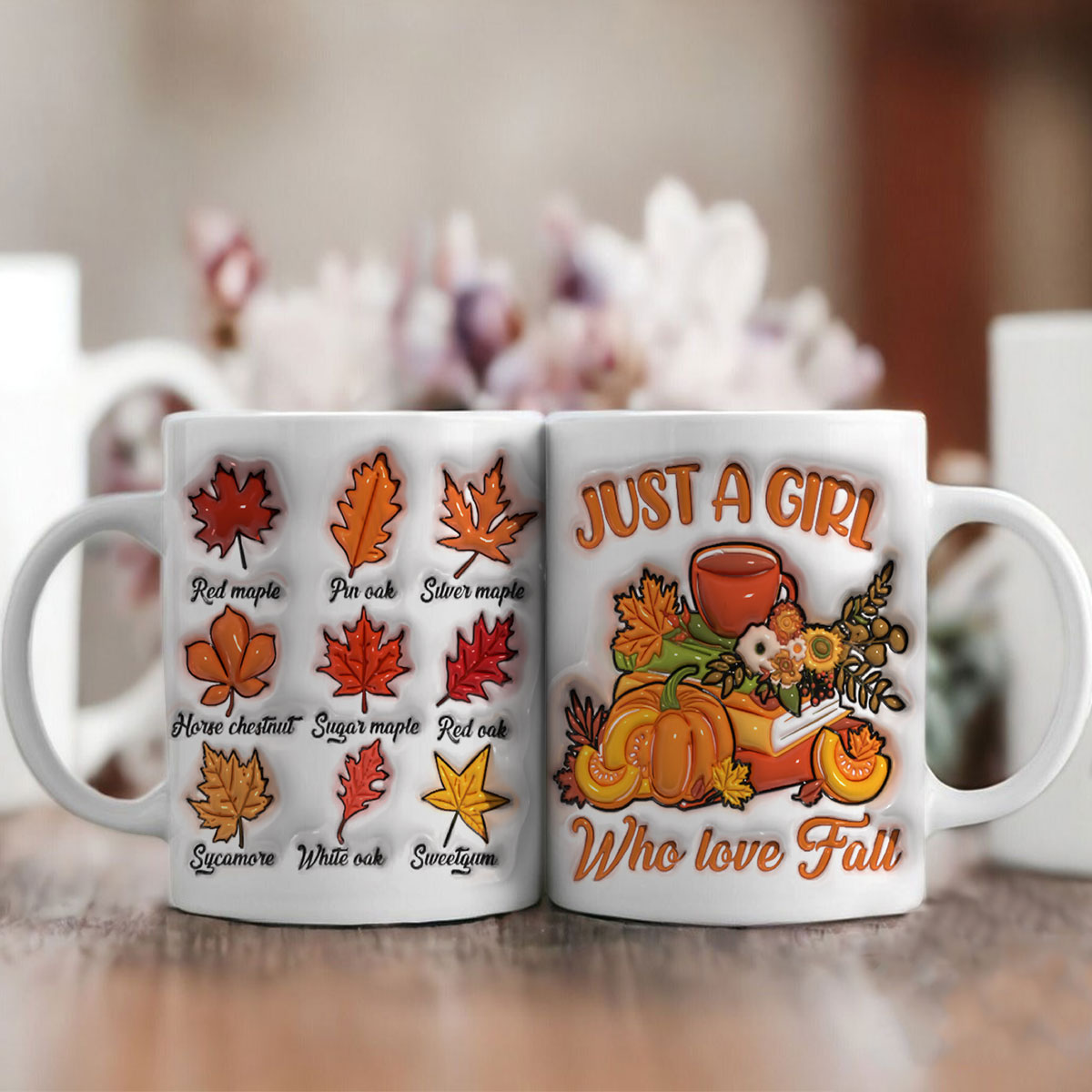 Petthouse | Just A Girl Who Love Fall Mug, 3d Inflated Fall Leaves Mug, Retro Fall Season Thanksgiving