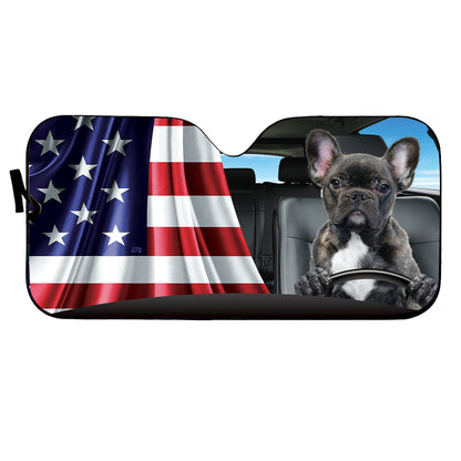 Petthouse | Custom Photo Sun Shade Windshield Sun Shade Dog Sunshade American Flag Patriot Car Sun Shade