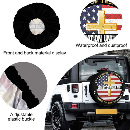 Petthouse | Jesus American Flag Car Tire Cover One Nation Under God Faith Worship Seasonal Spare Tire Cover