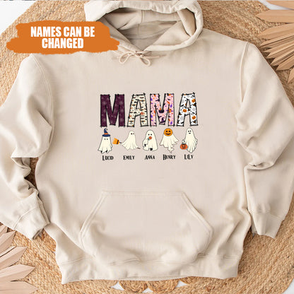 Petthouse | Personalized Mama Halloween Shirt With Kids Name, Cute Ghost Mama Shirt, Gift For Mom