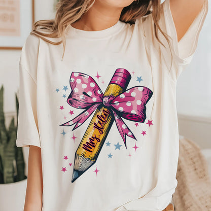 Petthouse | Custom Pencil Bow Teacher Shirt, Coquette Bow Teacher Back To School Unisex Shirt