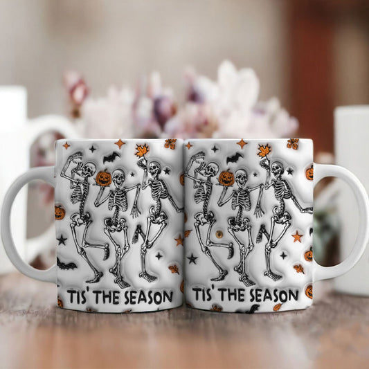 Petthouse | Skeleton Dancing Inflated Effect 3d Coffee Mug, Halloween Tis' The Season, Ghost Spooky Vibes