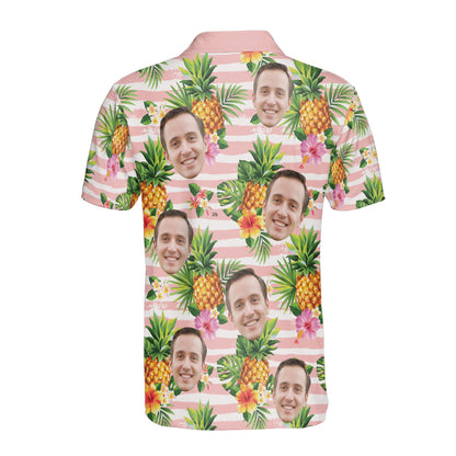 Petthouse | Customized Picture Palm Tree Pineapple Seamless Pattern Polo Pineapple Summer Beach Vibes Golf Shirt Dad