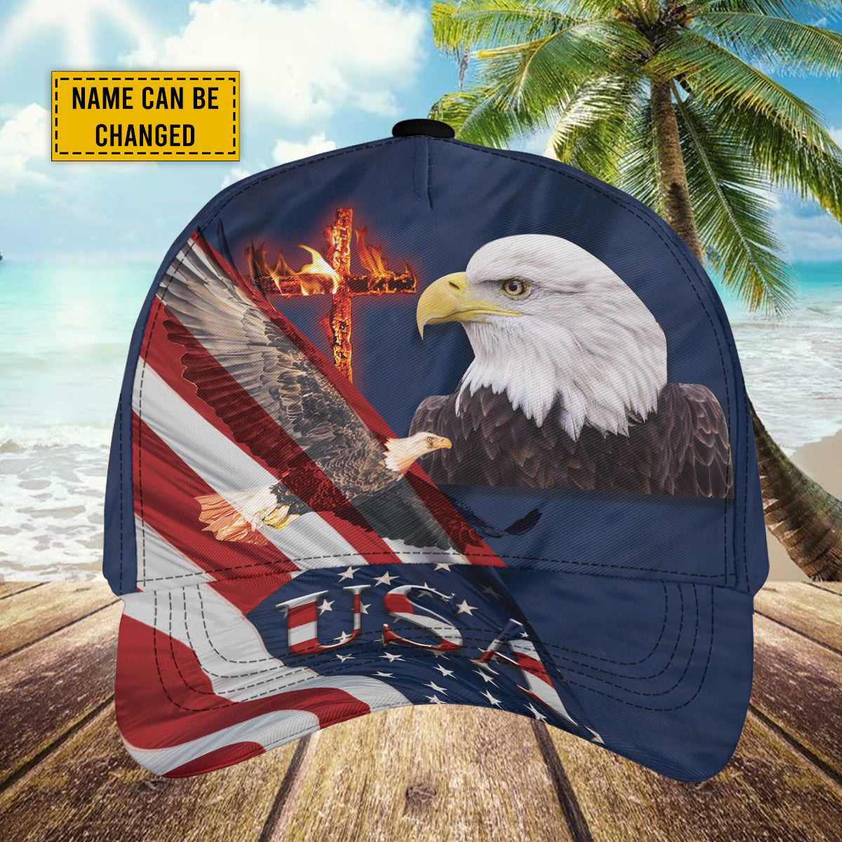 Petthouse | Personalized Name Golf Caps Custom Patriotic Hat Eagle Cross Cap Polyester Mid-profile Baseball Cap American Flag Custom Name Hats For Men