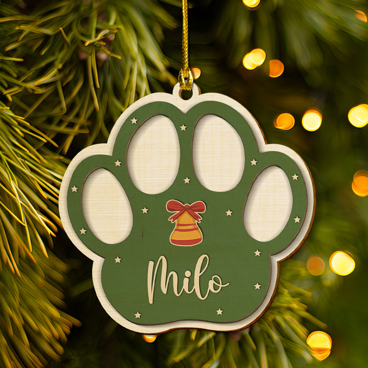 Petthouse | Personalized Dog Paw Ornament, Dog Christmas Ornament, Paw Wooden Ornament, Gift For Dog Mom