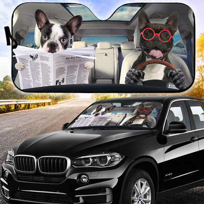 Petthouse | Funny Dog Sunshade French Bulldog Reading Newspaper Windshield Sun Shade Sun Visor