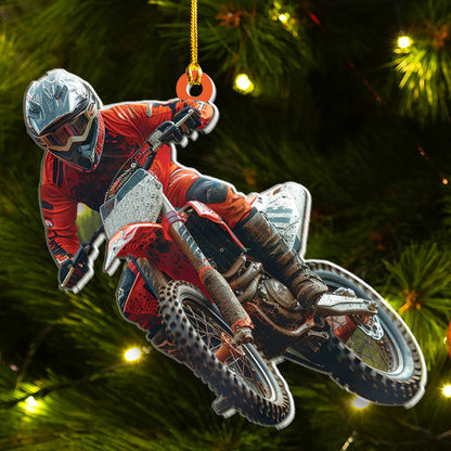 Petthouse | Personalized Motocross Racer Christmas 2d Flat Acrylic Ornament, Christmas Gift For Motocross Enthusiast